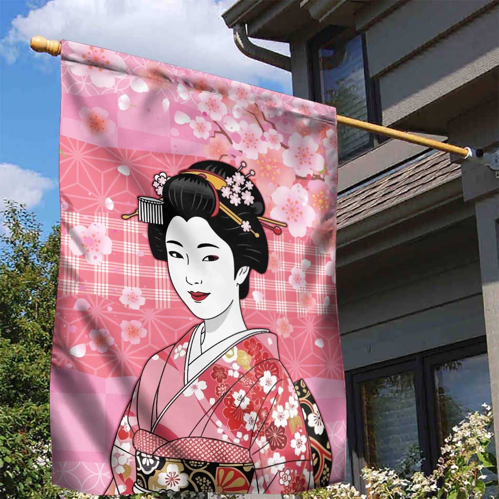 Japanese Geisha Cherry Blossom Garden Flag Pink Palaka Hawaii Pattern Fusion Design LT19 - Polynesian Pride