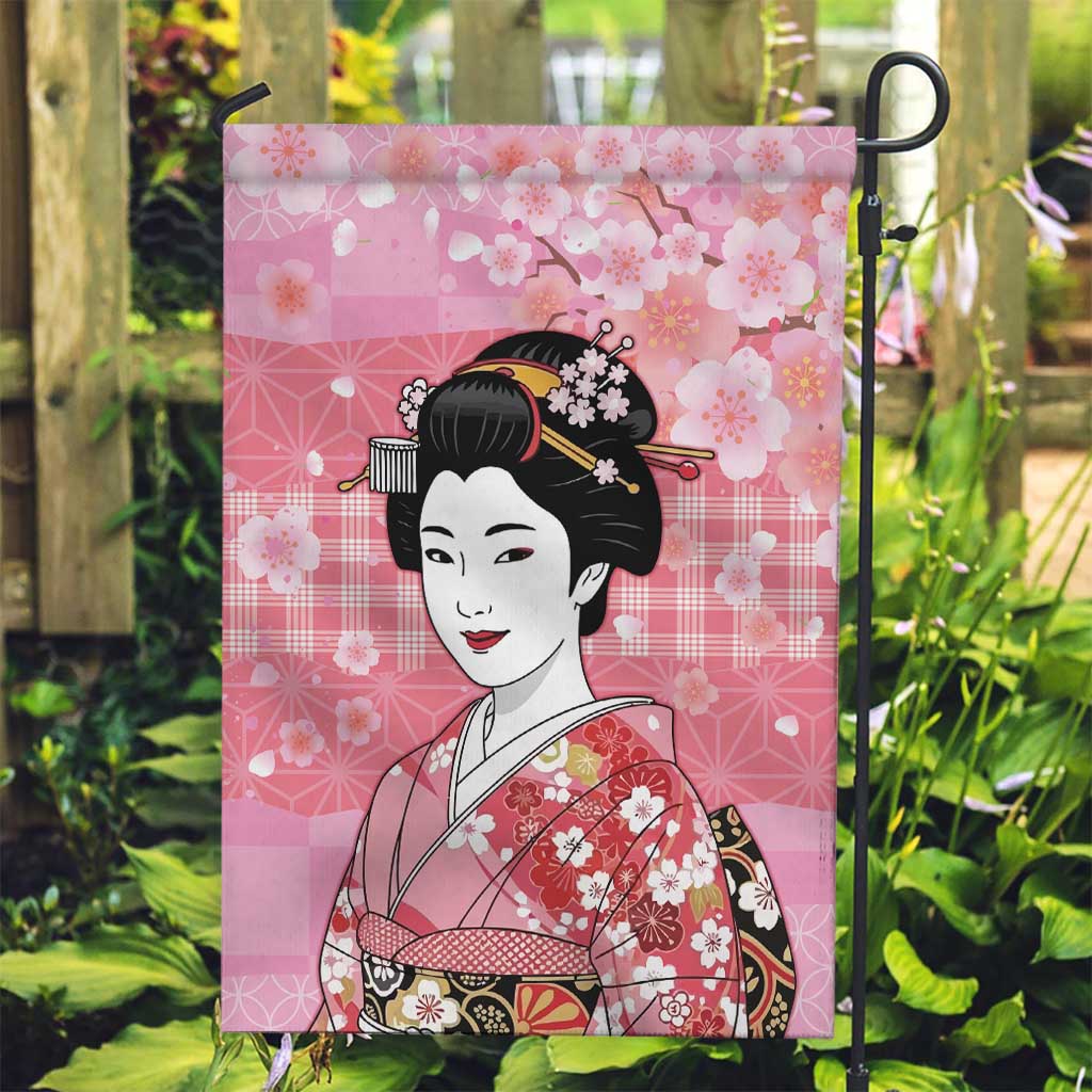 Japanese Geisha Cherry Blossom Garden Flag Pink Palaka Hawaii Pattern Fusion Design LT19 Garden Flag Pink - Polynesian Pride