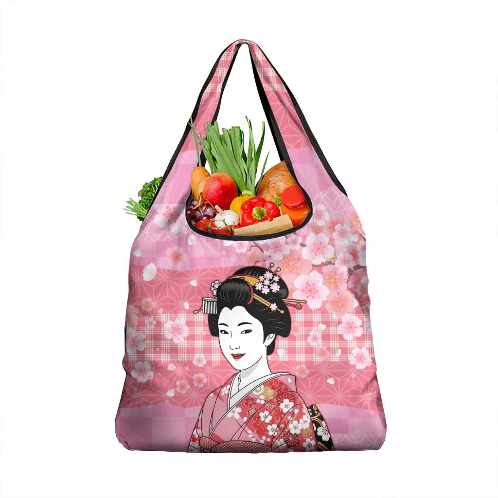 Japanese Geisha Cherry Blossom Grocery Bag Pink Palaka Hawaii Pattern Fusion Design LT19 1-pack One Size Pink - Polynesian Pride
