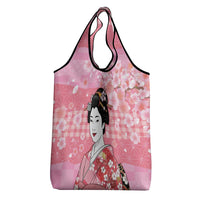 Japanese Geisha Cherry Blossom Grocery Bag Pink Palaka Hawaii Pattern Fusion Design LT19 - Polynesian Pride