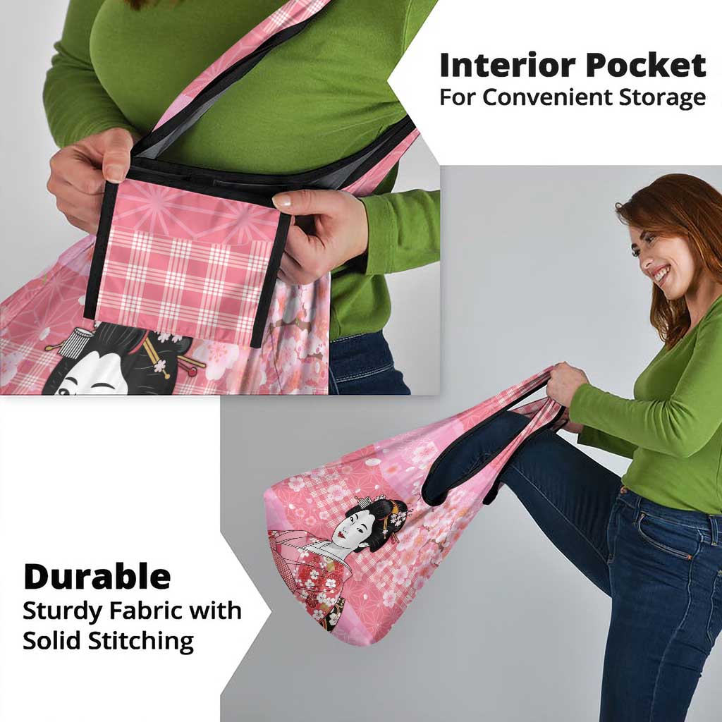 Japanese Geisha Cherry Blossom Grocery Bag Pink Palaka Hawaii Pattern Fusion Design LT19 - Polynesian Pride