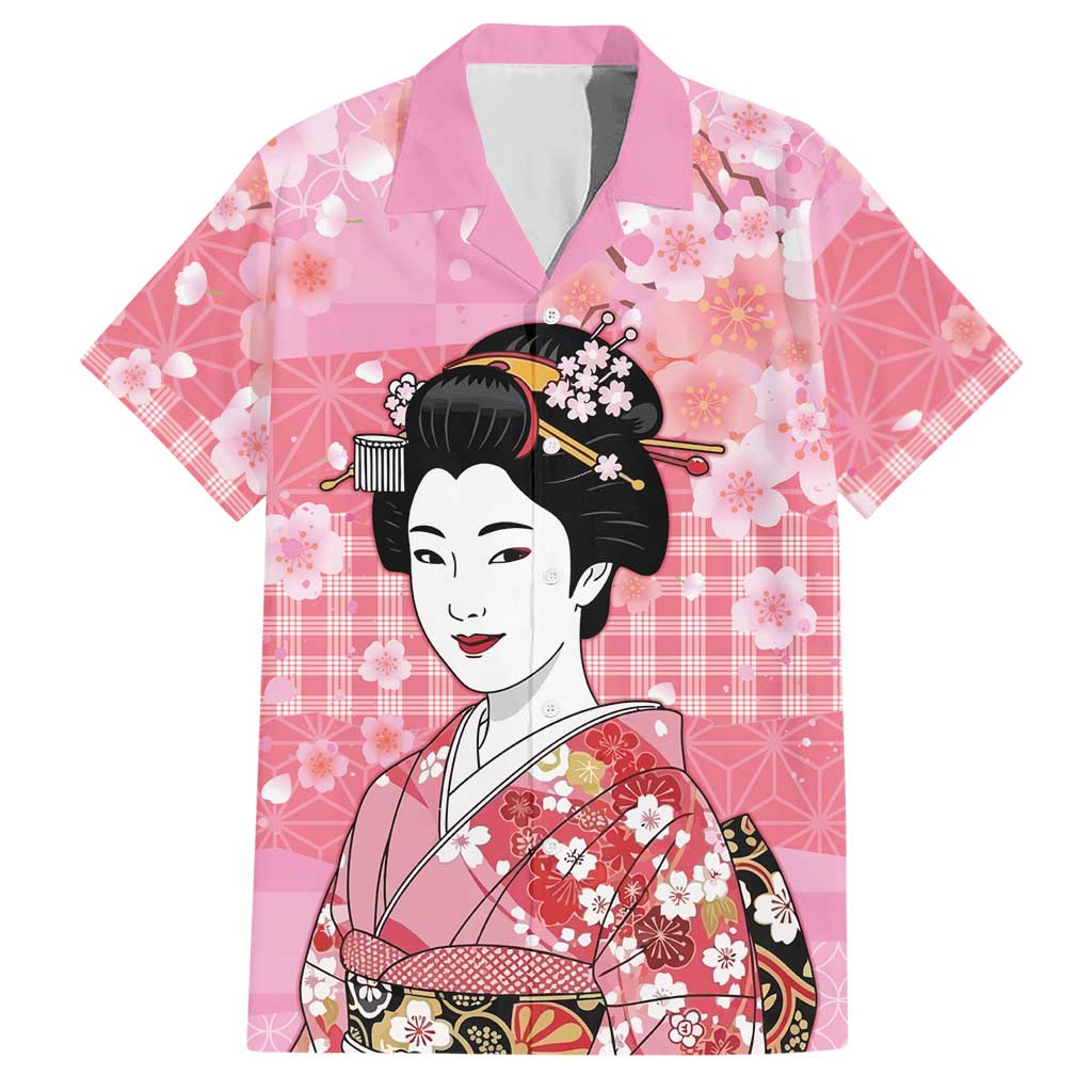 Japanese Geisha Cherry Blossom Hawaiian Shirt Pink Palaka Hawaii Pattern Fusion Design LT19 Pink - Polynesian Pride