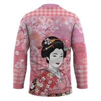 Japanese Geisha Cherry Blossom Hockey Jersey Pink Palaka Hawaii Pattern Fusion Design LT19 - Polynesian Pride