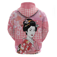 Japanese Geisha Cherry Blossom Hoodie Pink Palaka Hawaii Pattern Fusion Design LT19 - Polynesian Pride