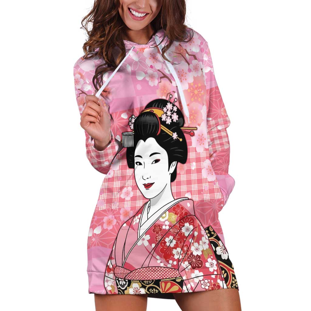 Japanese Geisha Cherry Blossom Hoodie Dress Pink Palaka Hawaii Pattern Fusion Design LT19 Pink - Polynesian Pride