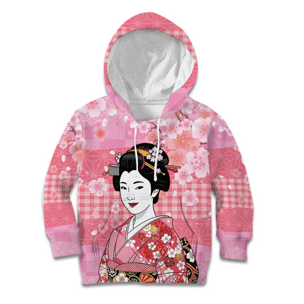 Japanese Geisha Cherry Blossom Kid Hoodie Pink Palaka Hawaii Pattern Fusion Design LT19 Hoodie Pink - Polynesian Pride