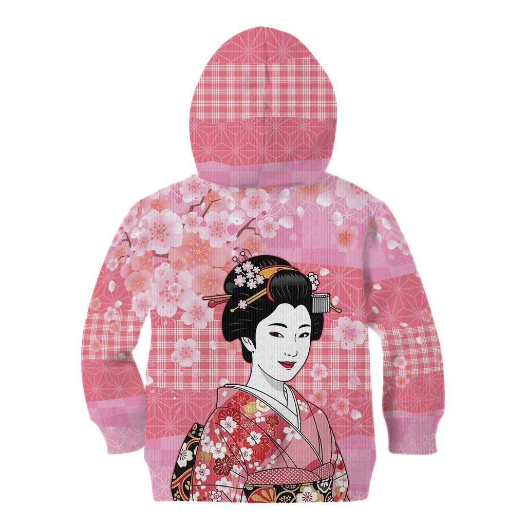 Japanese Geisha Cherry Blossom Kid Hoodie Pink Palaka Hawaii Pattern Fusion Design LT19 - Polynesian Pride