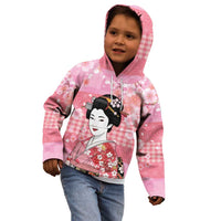 Japanese Geisha Cherry Blossom Kid Hoodie Pink Palaka Hawaii Pattern Fusion Design LT19 - Polynesian Pride