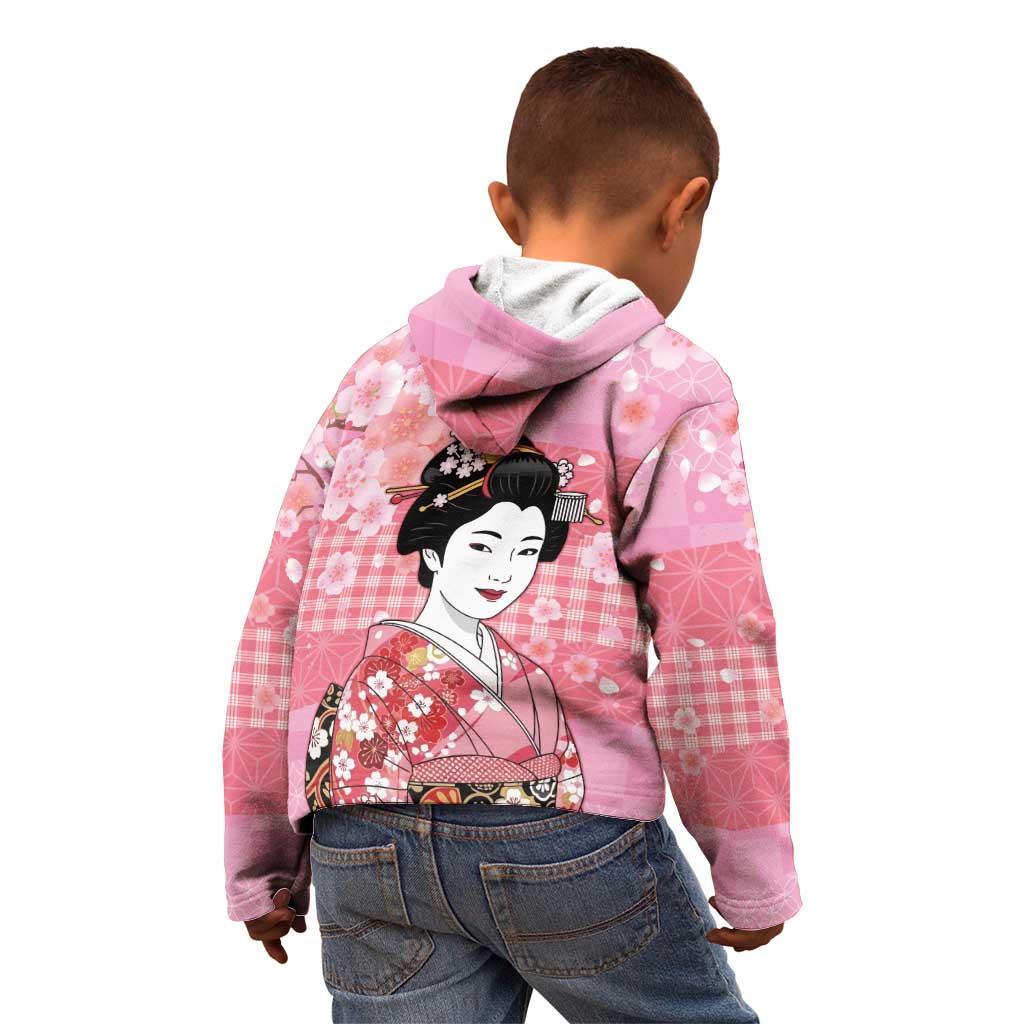 Japanese Geisha Cherry Blossom Kid Hoodie Pink Palaka Hawaii Pattern Fusion Design LT19 - Polynesian Pride