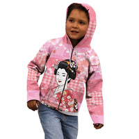 Japanese Geisha Cherry Blossom Kid Hoodie Pink Palaka Hawaii Pattern Fusion Design LT19 - Polynesian Pride