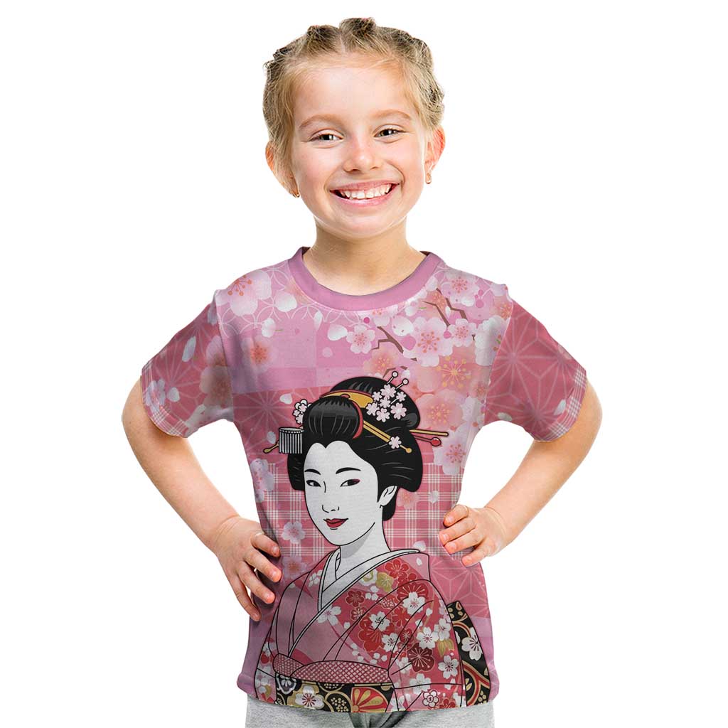 Japanese Geisha Cherry Blossom Kid T Shirt Pink Palaka Hawaii Pattern Fusion Design LT19 Pink - Polynesian Pride