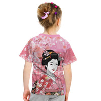 Japanese Geisha Cherry Blossom Kid T Shirt Pink Palaka Hawaii Pattern Fusion Design LT19 - Polynesian Pride