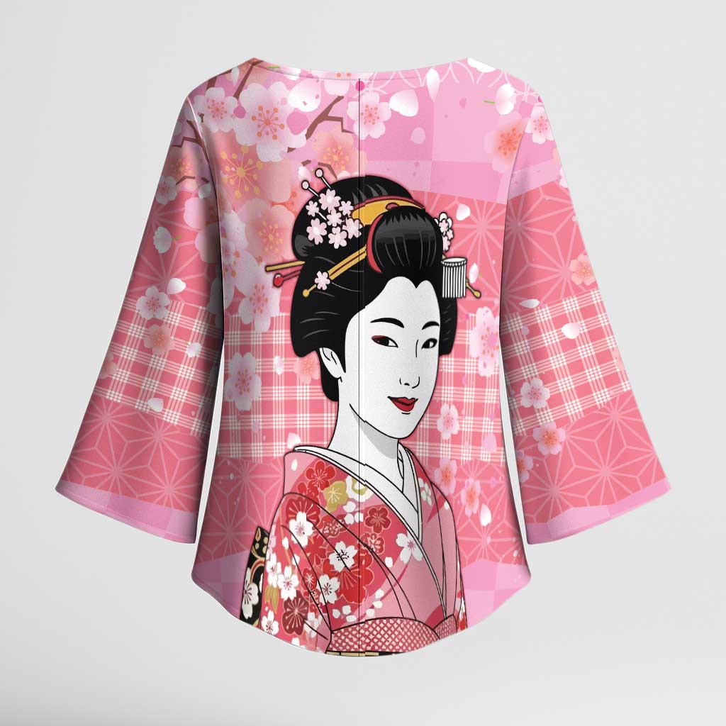 Japanese Geisha Cherry Blossom Kimono Sleeve Blouse Pink Palaka Hawaii Pattern Fusion Design LT19 - Polynesian Pride