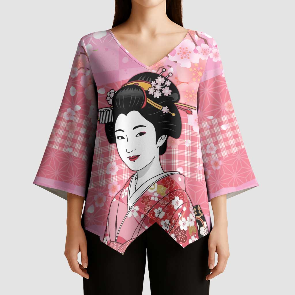 Japanese Geisha Cherry Blossom Kimono Sleeve Blouse Pink Palaka Hawaii Pattern Fusion Design LT19 - Polynesian Pride
