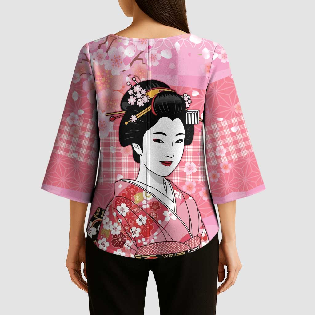 Japanese Geisha Cherry Blossom Kimono Sleeve Blouse Pink Palaka Hawaii Pattern Fusion Design LT19 - Polynesian Pride