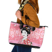 Japanese Geisha Cherry Blossom Leather Tote Bag Pink Palaka Hawaii Pattern Fusion Design LT19 Pink - Polynesian Pride