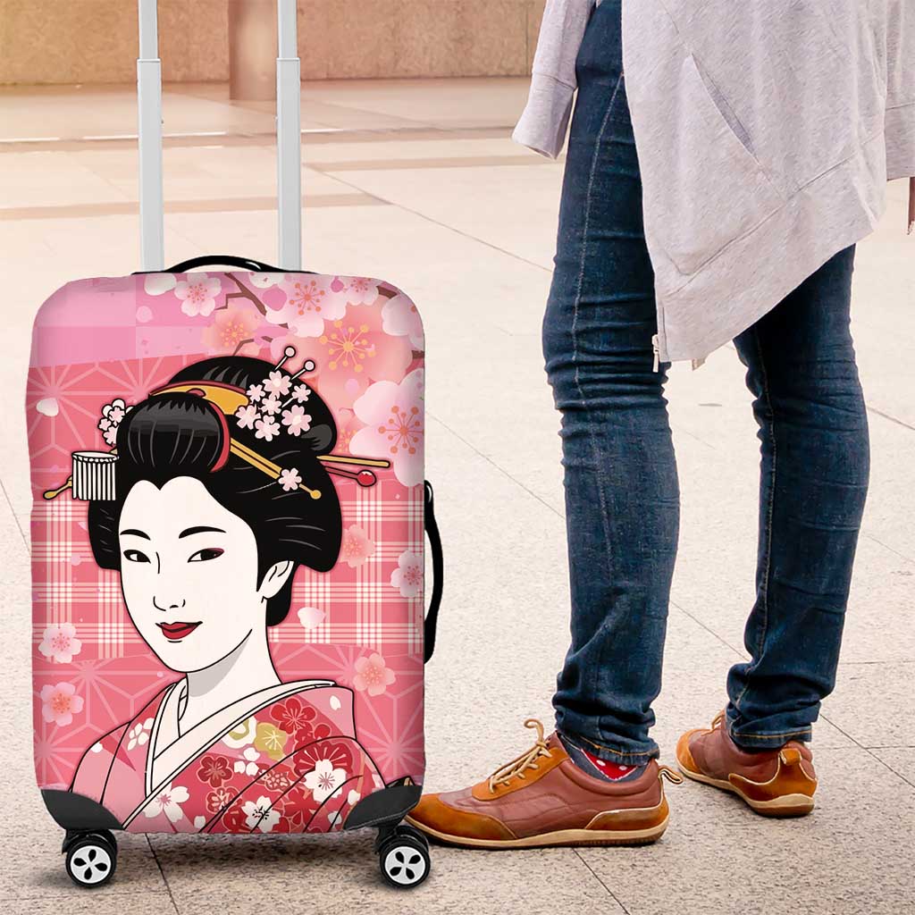 Japanese Geisha Cherry Blossom Luggage Cover Pink Palaka Hawaii Pattern Fusion Design LT19 Pink - Polynesian Pride