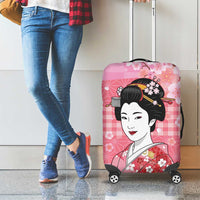 Japanese Geisha Cherry Blossom Luggage Cover Pink Palaka Hawaii Pattern Fusion Design LT19 - Polynesian Pride