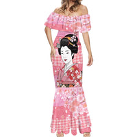 Japanese Geisha Cherry Blossom Mermaid Dress Pink Palaka Hawaii Pattern Fusion Design LT19 - Polynesian Pride