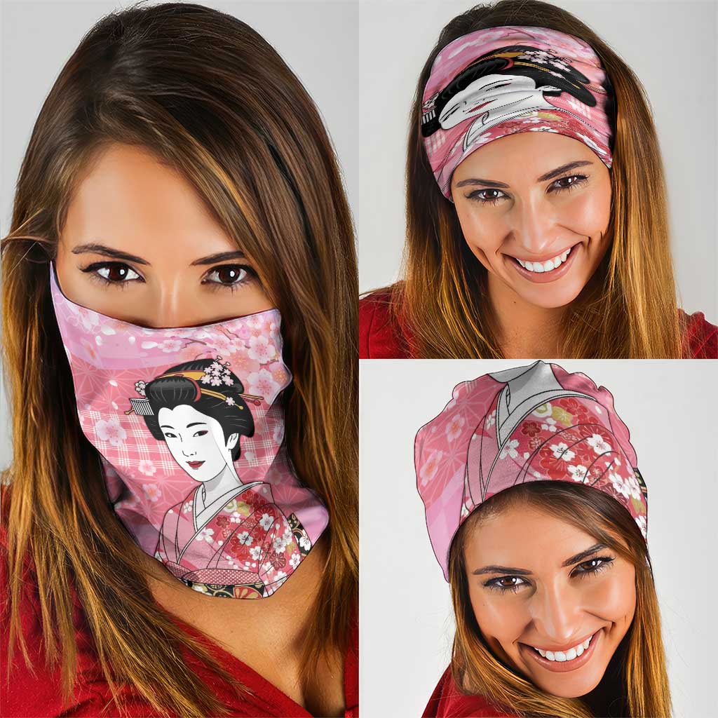 Japanese Geisha Cherry Blossom Neck Gaiter Pink Palaka Hawaii Pattern Fusion Design LT19 - Polynesian Pride