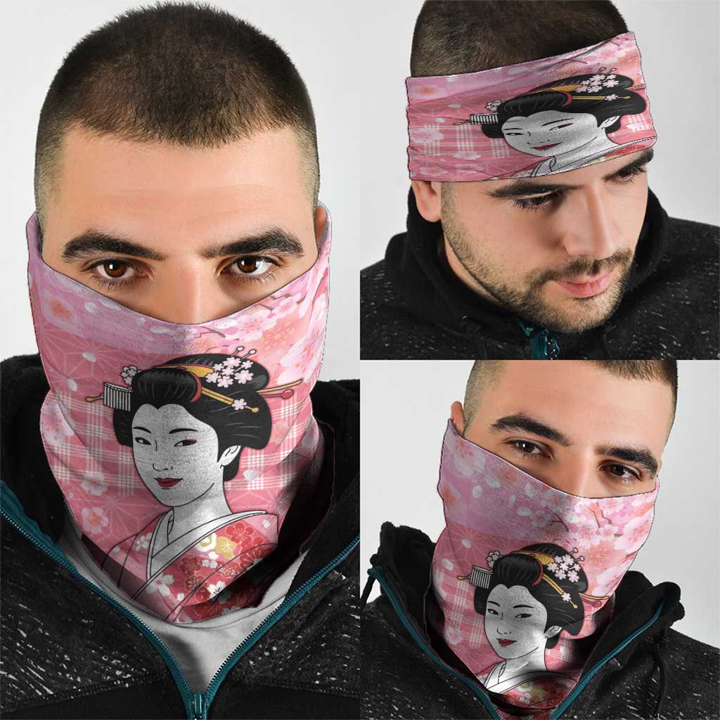Japanese Geisha Cherry Blossom Neck Gaiter Pink Palaka Hawaii Pattern Fusion Design LT19 - Polynesian Pride