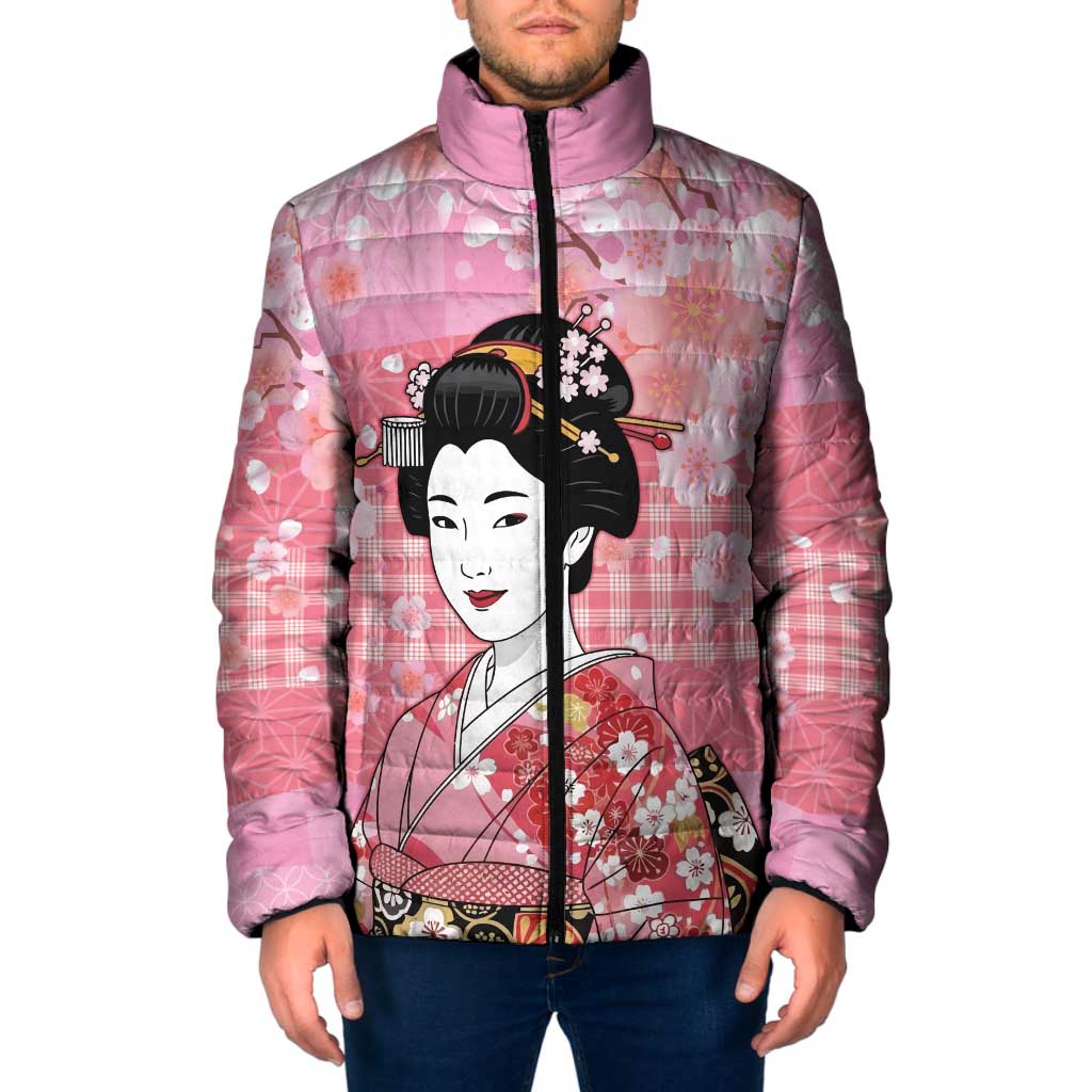 Japanese Geisha Cherry Blossom Padded Jacket Pink Palaka Hawaii Pattern Fusion Design LT19 Men Pink - Polynesian Pride