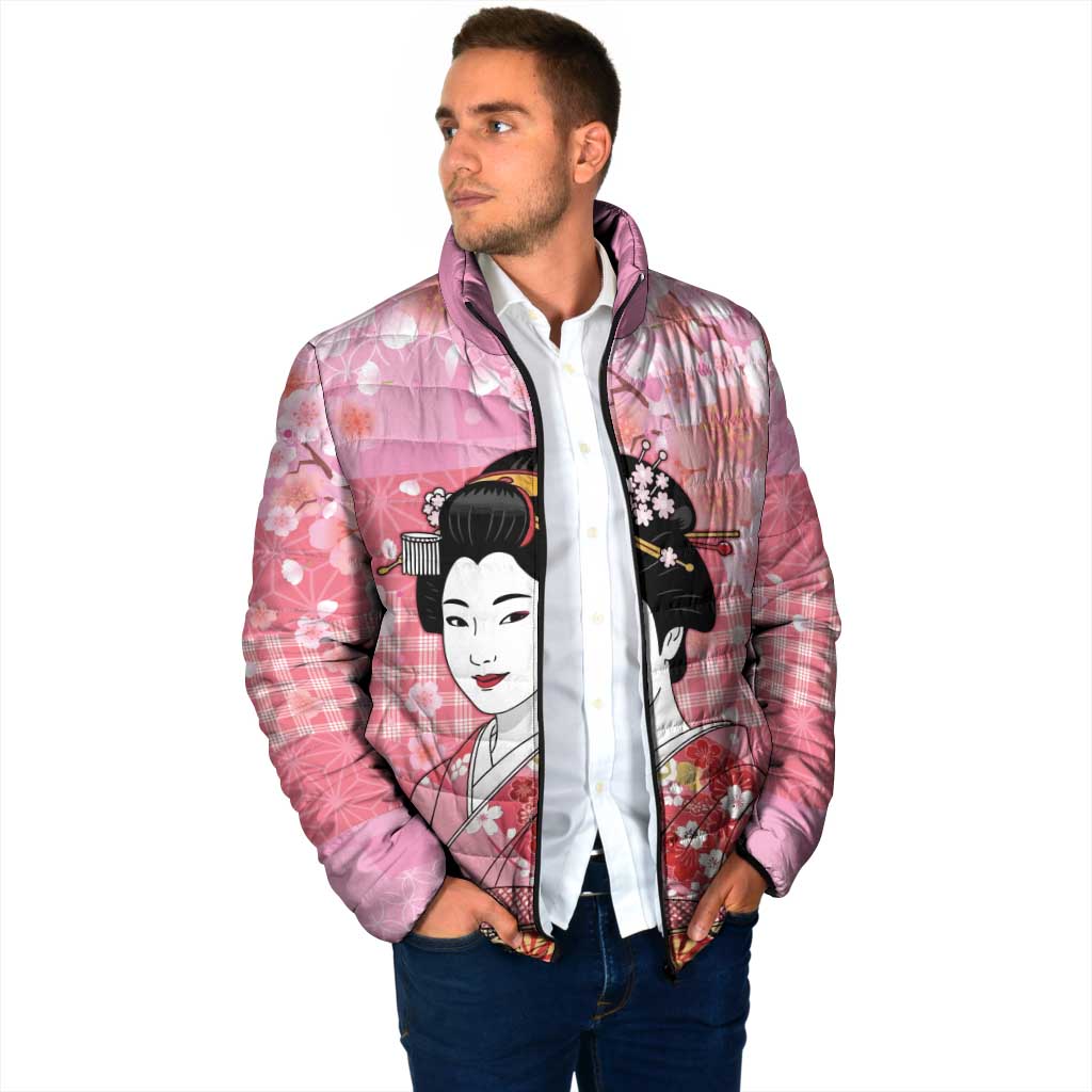 Japanese Geisha Cherry Blossom Padded Jacket Pink Palaka Hawaii Pattern Fusion Design LT19 - Polynesian Pride