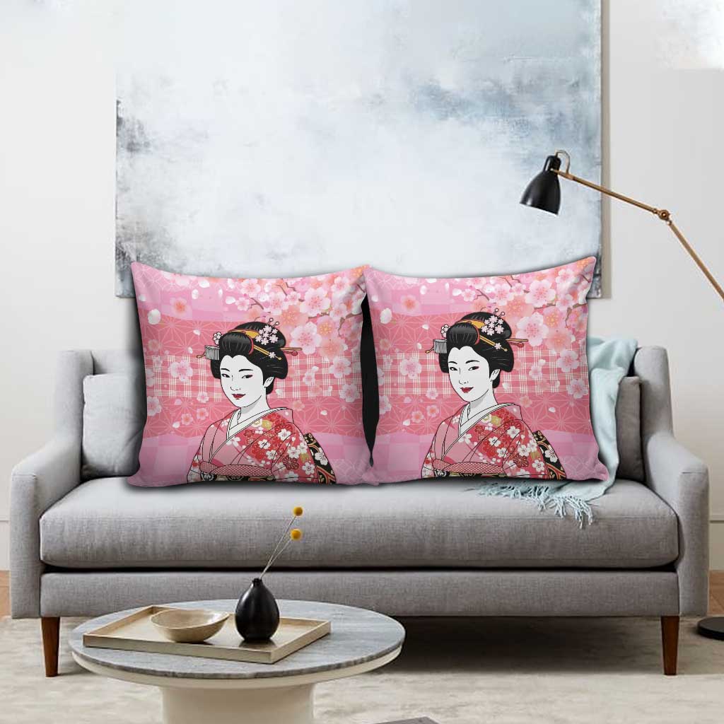 Japanese Geisha Cherry Blossom Pillow Cover Pink Palaka Hawaii Pattern Fusion Design LT19 - Polynesian Pride