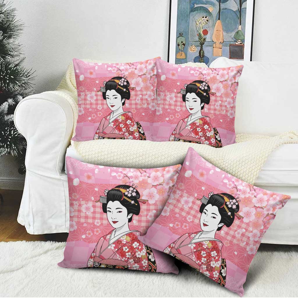 Japanese Geisha Cherry Blossom Pillow Cover Pink Palaka Hawaii Pattern Fusion Design LT19 - Polynesian Pride