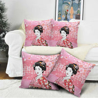 Japanese Geisha Cherry Blossom Pillow Cover Pink Palaka Hawaii Pattern Fusion Design LT19 - Polynesian Pride