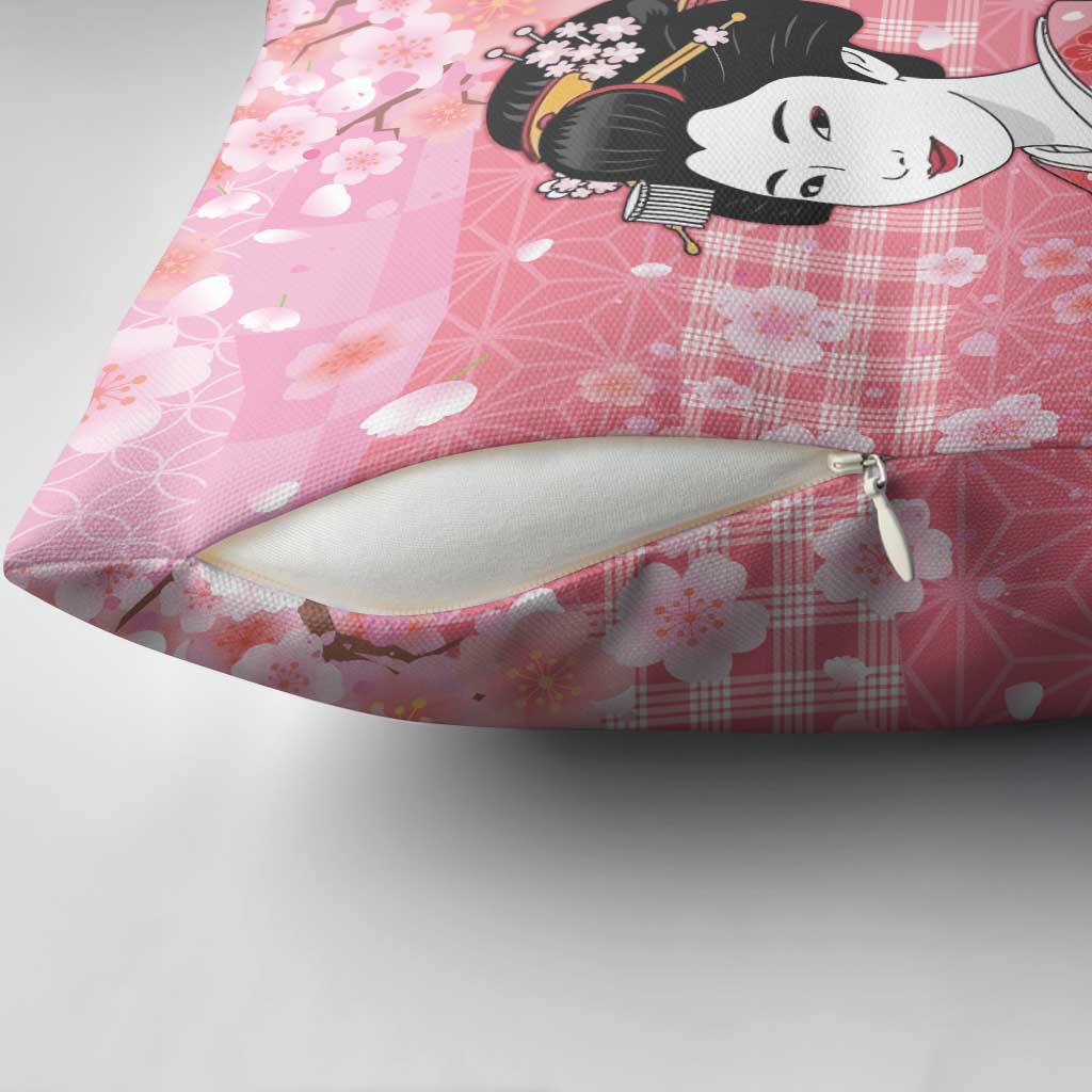 Japanese Geisha Cherry Blossom Pillow Cover Pink Palaka Hawaii Pattern Fusion Design LT19 - Polynesian Pride