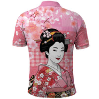 Japanese Geisha Cherry Blossom Polo Shirt Pink Palaka Hawaii Pattern Fusion Design LT19 - Polynesian Pride