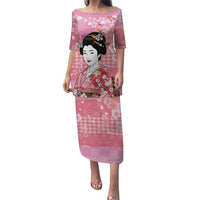 Japanese Geisha Cherry Blossom Puletasi Pink Palaka Hawaii Pattern Fusion Design LT19 Long Dress Pink - Polynesian Pride