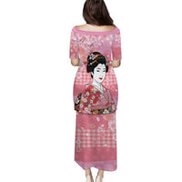 Japanese Geisha Cherry Blossom Puletasi Pink Palaka Hawaii Pattern Fusion Design LT19 - Polynesian Pride