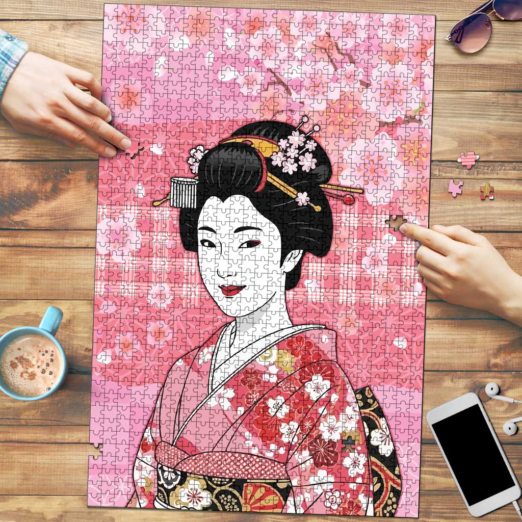 Japanese Geisha Cherry Blossom Puzzle Pink Palaka Hawaii Pattern Fusion Design LT19 Pink - Polynesian Pride