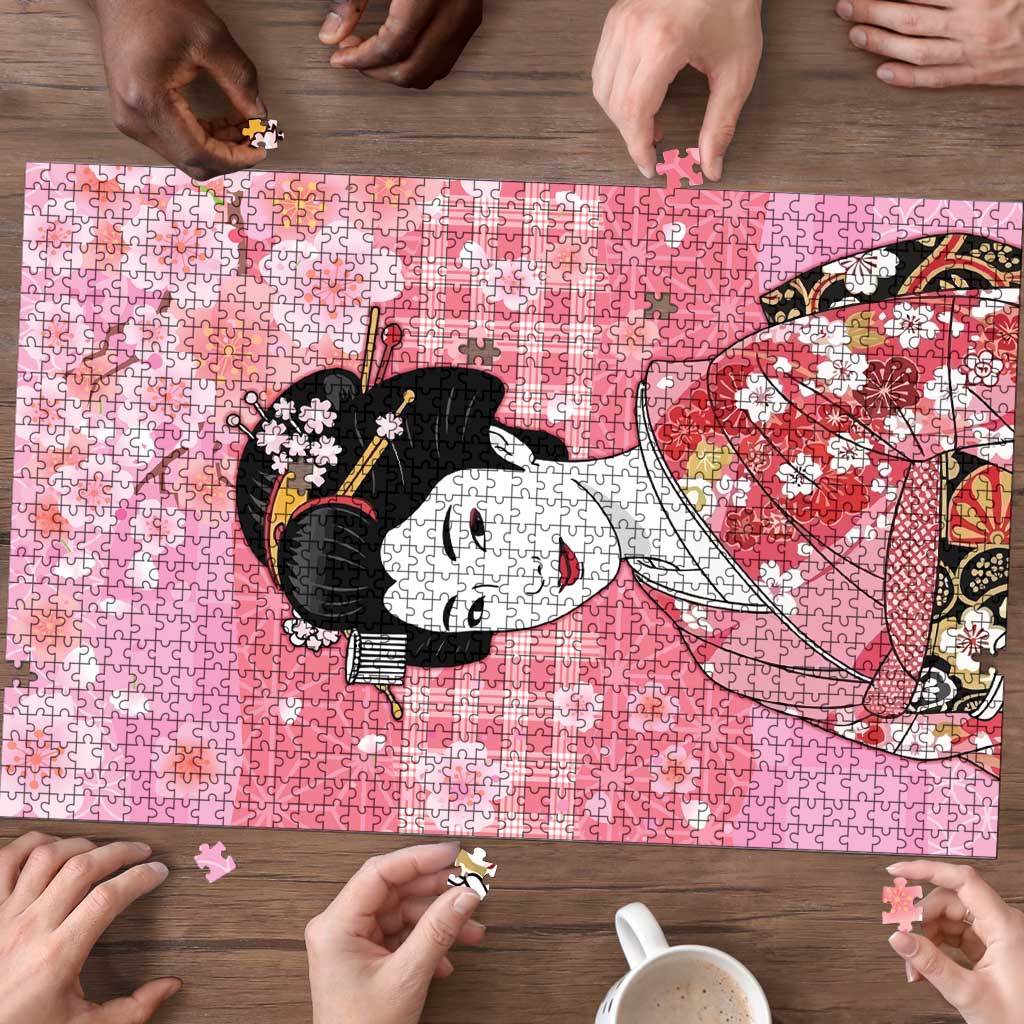Japanese Geisha Cherry Blossom Puzzle Pink Palaka Hawaii Pattern Fusion Design LT19 - Polynesian Pride