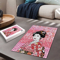 Japanese Geisha Cherry Blossom Puzzle Pink Palaka Hawaii Pattern Fusion Design LT19 - Polynesian Pride