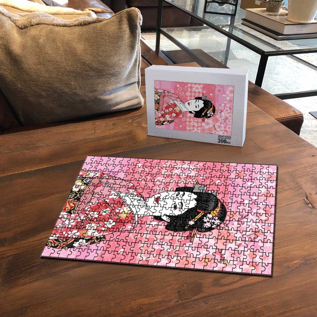 Japanese Geisha Cherry Blossom Puzzle Pink Palaka Hawaii Pattern Fusion Design LT19 - Polynesian Pride