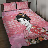 Japanese Geisha Cherry Blossom Quilt Bed Set Pink Palaka Hawaii Pattern Fusion Design LT19 Pink - Polynesian Pride
