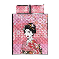 Japanese Geisha Cherry Blossom Quilt Bed Set Pink Palaka Hawaii Pattern Fusion Design LT19 - Polynesian Pride