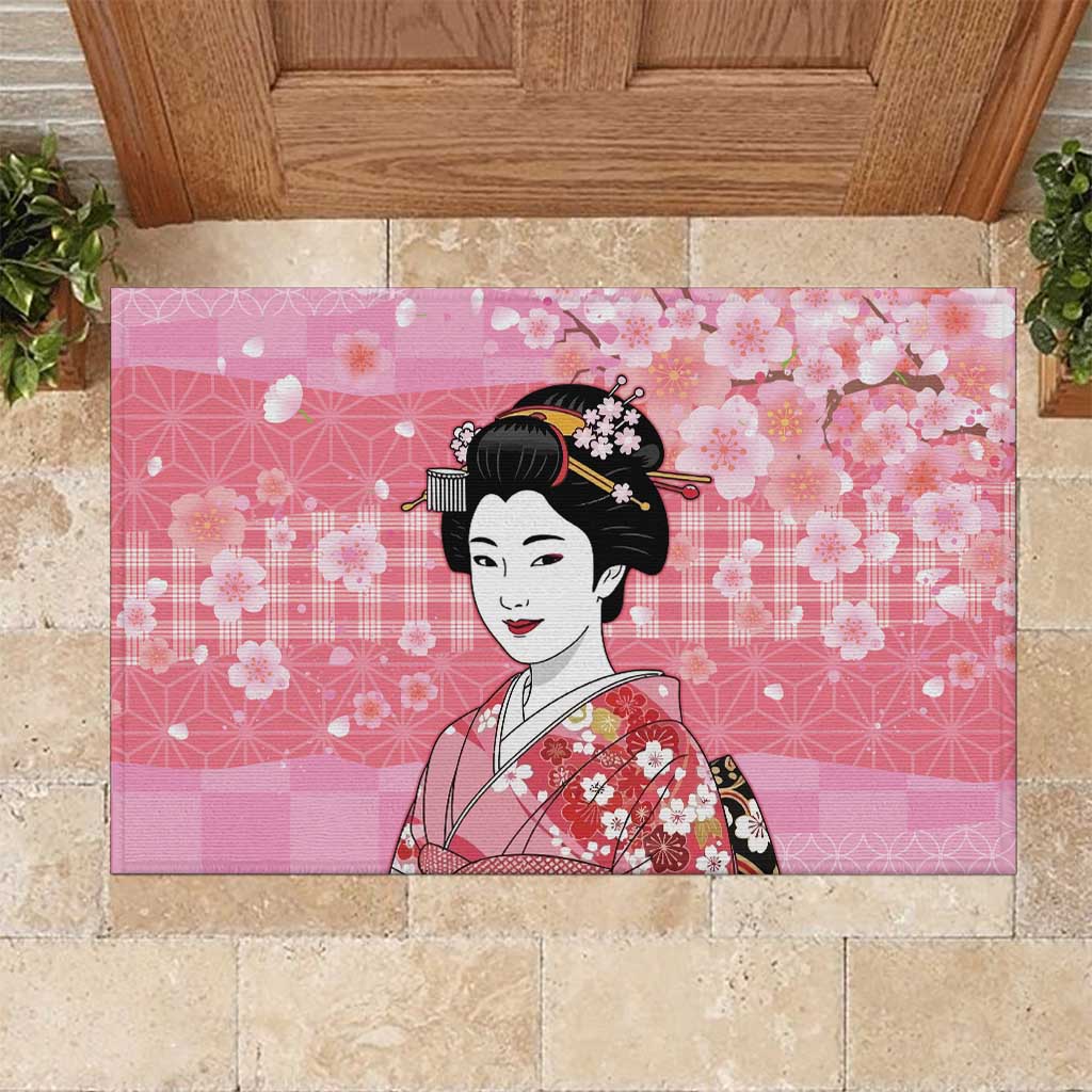 Japanese Geisha Cherry Blossom Rubber Doormat Pink Palaka Hawaii Pattern Fusion Design LT19 Pink - Polynesian Pride