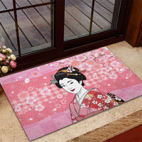 Japanese Geisha Cherry Blossom Rubber Doormat Pink Palaka Hawaii Pattern Fusion Design LT19 - Polynesian Pride