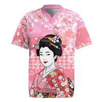 Japanese Geisha Cherry Blossom Rugby Jersey Pink Palaka Hawaii Pattern Fusion Design LT19 Pink - Polynesian Pride