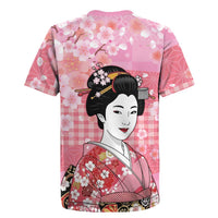 Japanese Geisha Cherry Blossom Rugby Jersey Pink Palaka Hawaii Pattern Fusion Design LT19 - Polynesian Pride