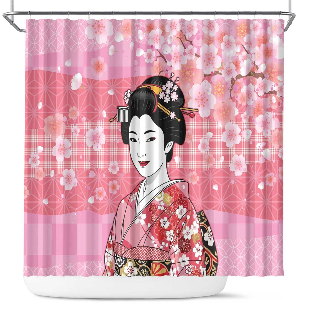 Japanese Geisha Cherry Blossom Shower Curtain Pink Palaka Hawaii Pattern Fusion Design LT19 Pink - Polynesian Pride