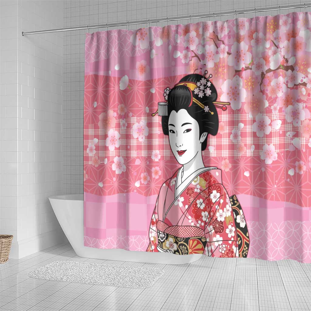Japanese Geisha Cherry Blossom Shower Curtain Pink Palaka Hawaii Pattern Fusion Design LT19 - Polynesian Pride
