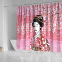 Japanese Geisha Cherry Blossom Shower Curtain Pink Palaka Hawaii Pattern Fusion Design LT19 - Polynesian Pride
