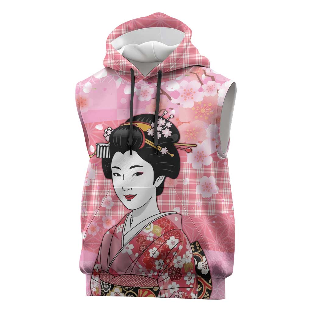 Japanese Geisha Cherry Blossom Sleeveless Hoodie Pink Palaka Hawaii Pattern Fusion Design LT19 Pink - Polynesian Pride