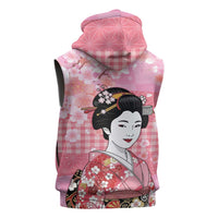 Japanese Geisha Cherry Blossom Sleeveless Zip Hoodie Pink Palaka Hawaii Pattern Fusion Design LT19 - Polynesian Pride