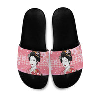 Japanese Geisha Cherry Blossom Slide Sandals Pink Palaka Hawaii Pattern Fusion Design LT19 Pink - Polynesian Pride